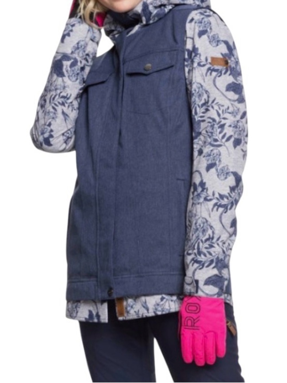 ROXY SNOW DECIER FLORAL SLEEVES HOODED JACKET SIZE M